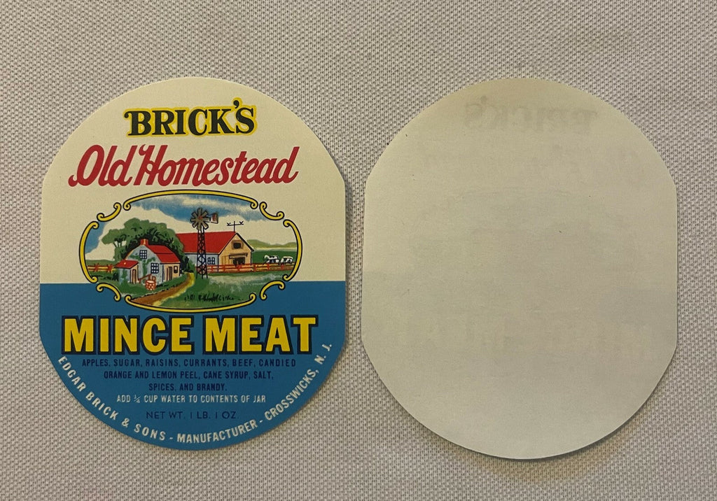 Antique Brick's Old Homestead Mince Meat Labels 🏡 Edgar Brick & Sons Crosswicks NJ 1910s-1930s Litho Set NOS