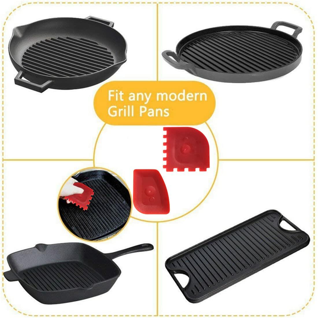 LAOJU 3PCS Cast Iron Pan Scraper Set Silicone Kitchen Cleaning Tools