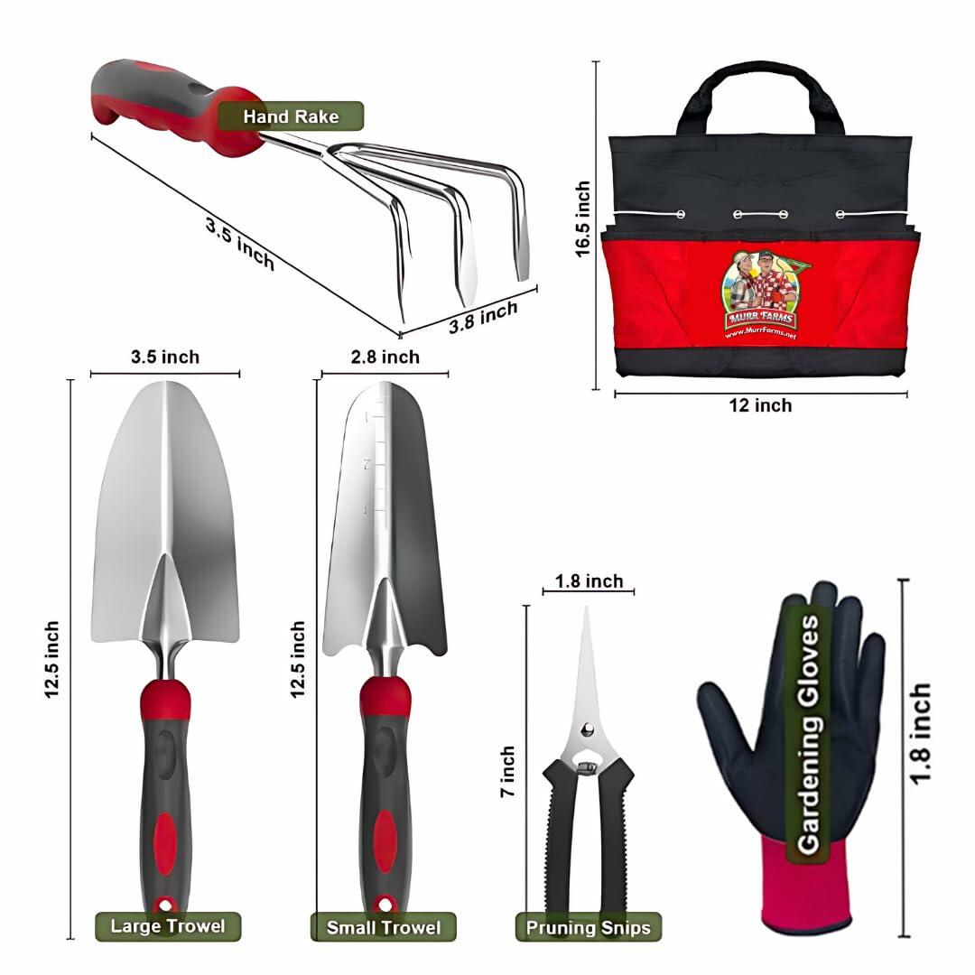 MURR FARMS 7pc Stainless Steel Tool Set Heavy Duty Non-Slip Grip Black Red