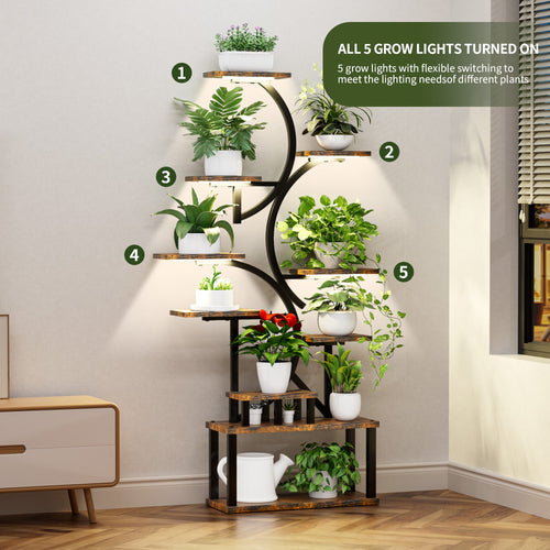 10-Tier S-Shaped Plant Stand with 5 Grow Lights - MDF & Steel, 68.5" Tall