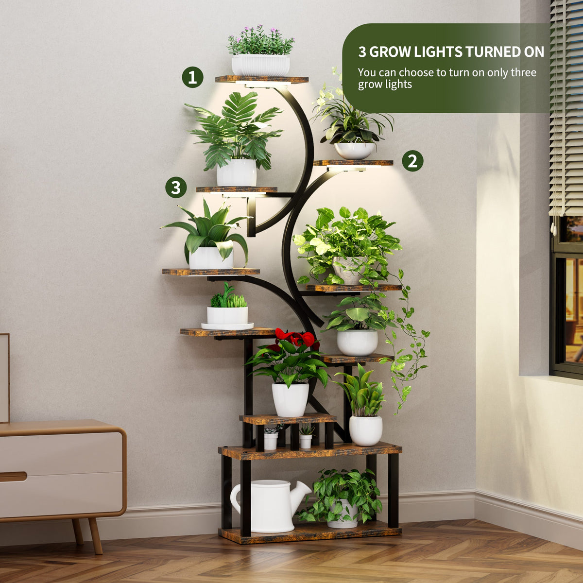 10-Tier S-Shaped Plant Stand with 5 Grow Lights - MDF & Steel, 68.5" Tall
