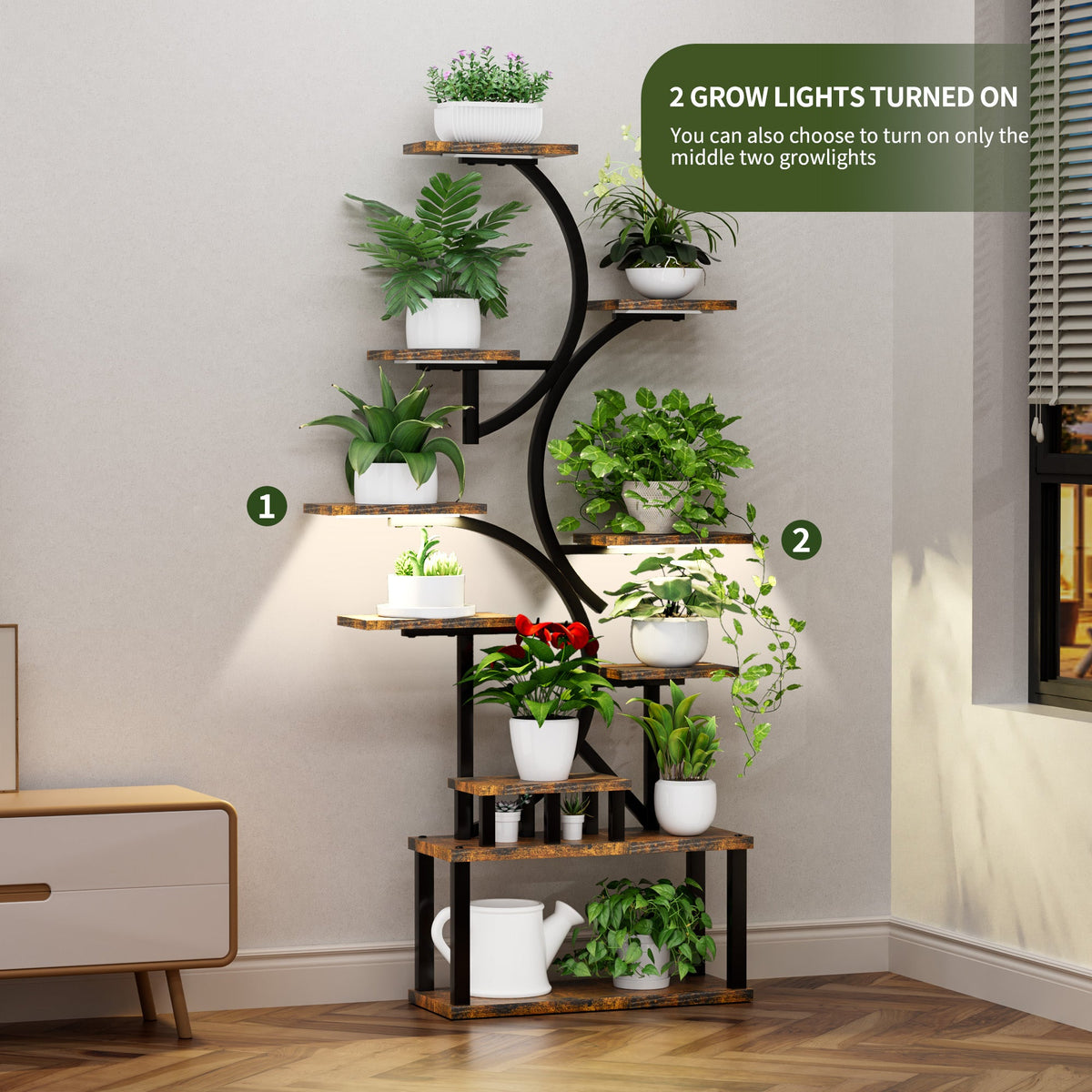10-Tier S-Shaped Plant Stand with 5 Grow Lights - MDF & Steel, 68.5" Tall