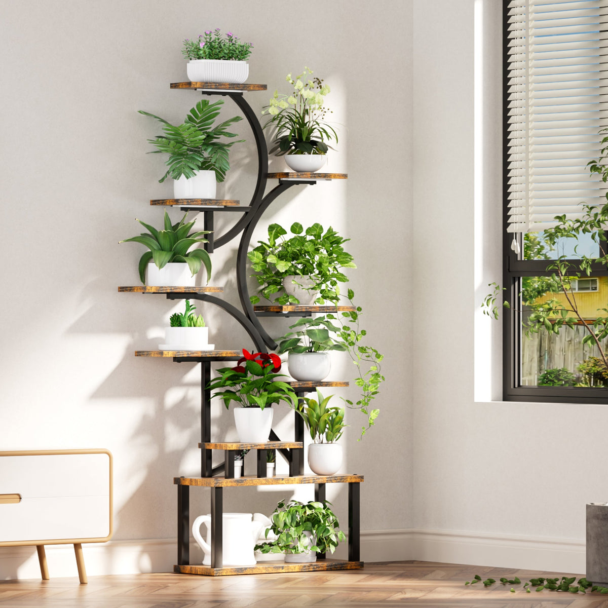 10-Tier S-Shaped Plant Stand with 5 Grow Lights - MDF & Steel, 68.5" Tall