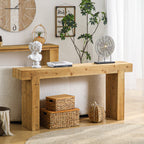 Solid Wood Console Table with Rustic Farmhouse Style – Natural Wood