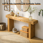 Solid Wood Console Table with Rustic Farmhouse Style – Natural Wood
