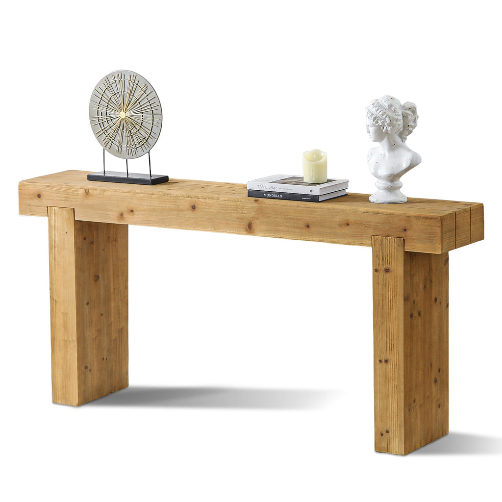 Solid Wood Console Table with Rustic Farmhouse Style – Natural Wood
