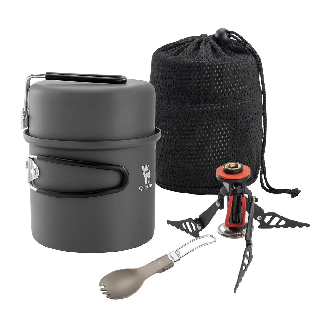 Ultra-Light Aluminum Camping Cookware Set with Nestable Design Handle