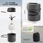 Ultra-Light Aluminum Camping Cookware Set with Nestable Design Handle