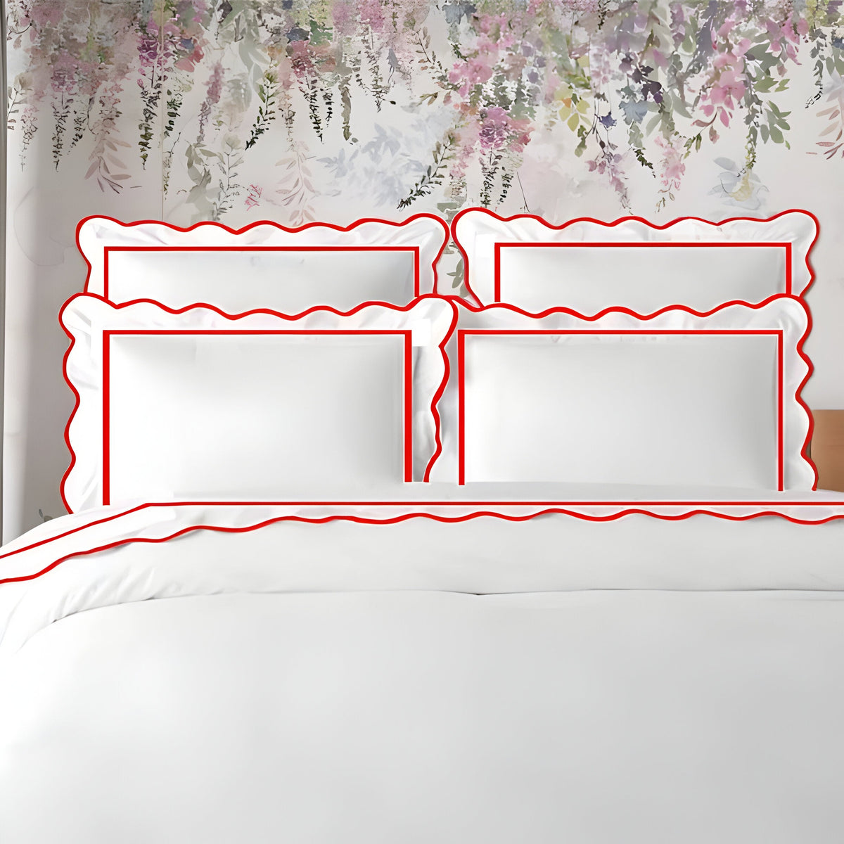 400TC Cotton Scallop Embroidery & Border Sateen Solid Duvet Cover Set