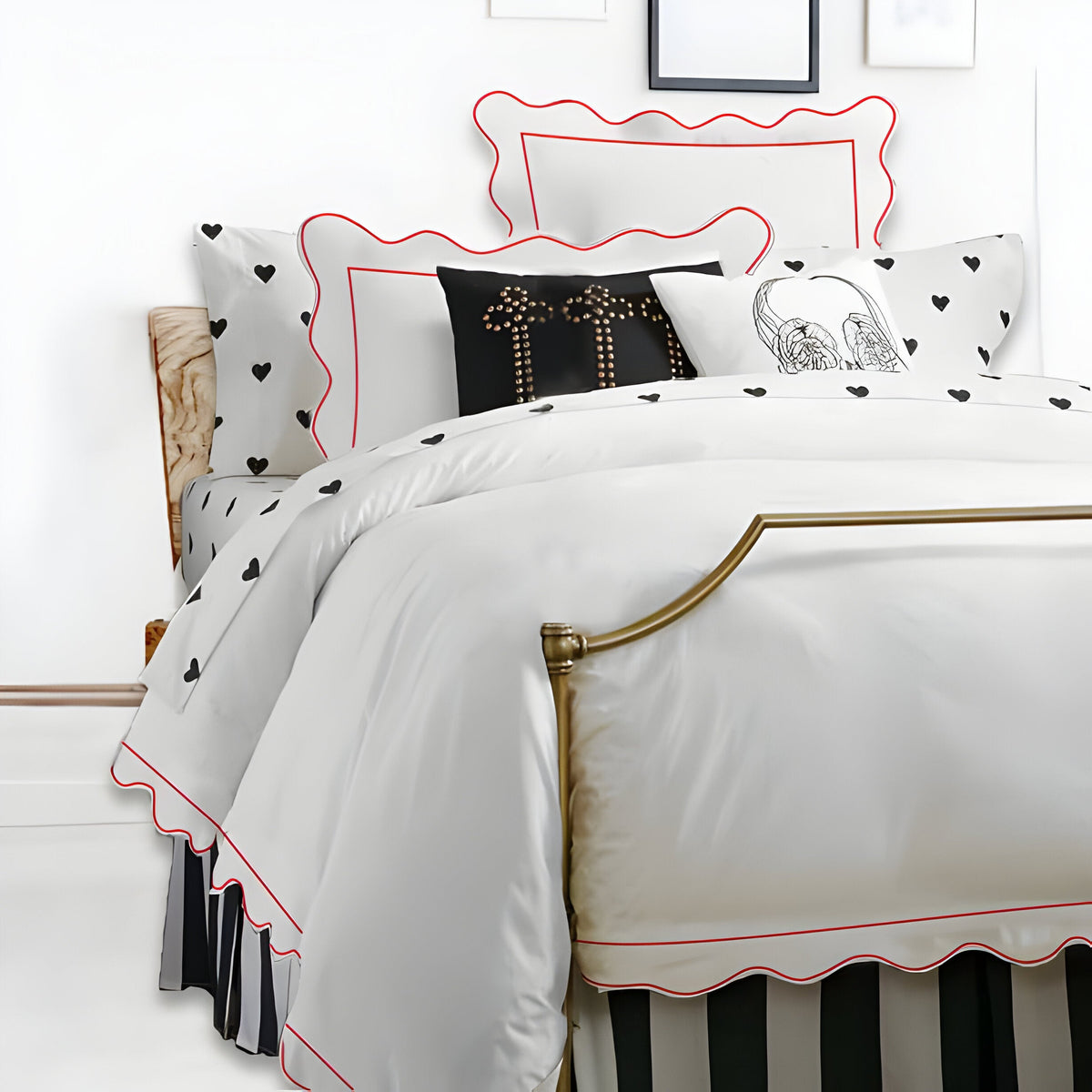 400TC Cotton Scallop Embroidery & Border Sateen Solid Duvet Cover Set
