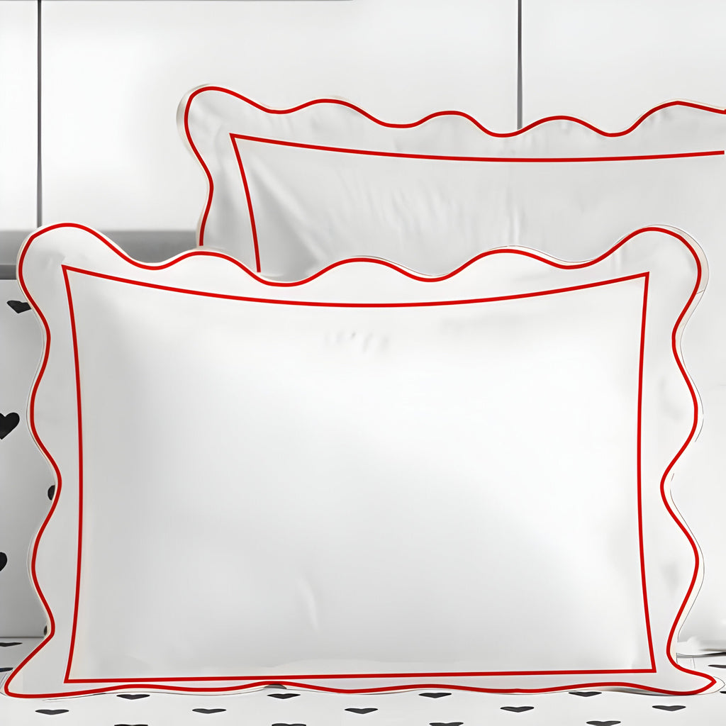400TC Cotton Scallop Embroidery & Border Sateen Solid Duvet Cover Set