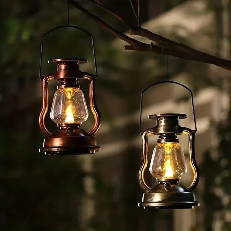 Retro Kerosene Lamp LED Horse Lantern Outdoor Waterproof Portable Rechargeable Solar Powered Flame Light — product image