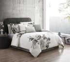 Black and White Floral Comforter Set with Reversible Backing - 7 Piece