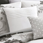 Black and White Floral Comforter Set with Reversible Backing - 7 Piece
