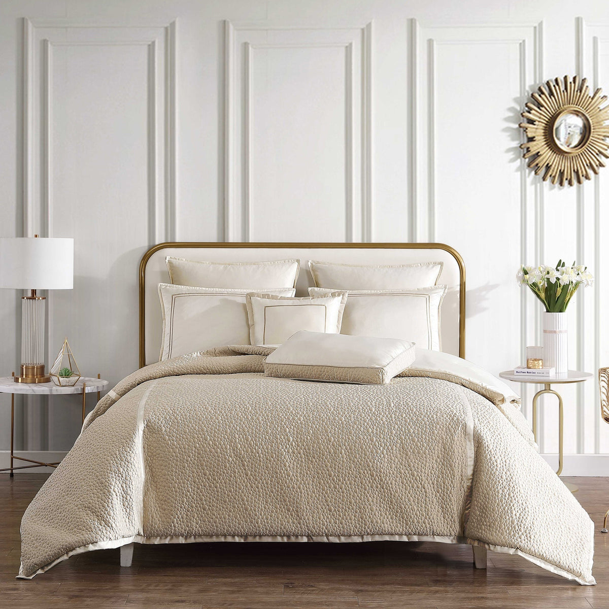 Rings 7 PC Reversible Matte Satin Comforter Set with Circle Quilting - Matte Satin