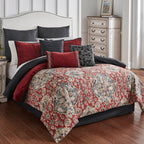 Sadler 9-Pc Burgundy & Blue Medallion Comforter Ensemble with Decorative Pillows - Multi