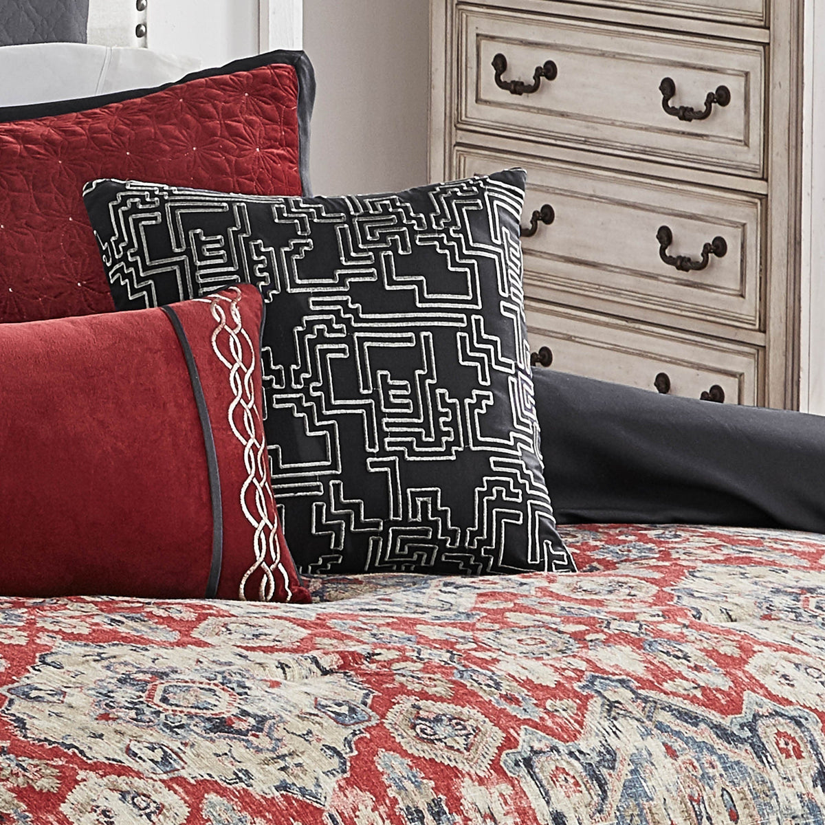 Sadler 9-Pc Burgundy & Blue Medallion Comforter Ensemble with Decorative Pillows - Multi