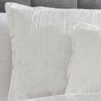 Turin 7 Piece White Crinkle Velvet Comforter Set with Plush Polyester Filling - White