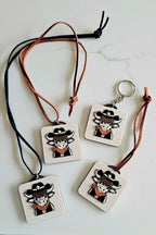 3D Print Cowboy Highland Cow Picture Necklace, Keychain or Purse Charm on Suede Leather Western Made in America — product image