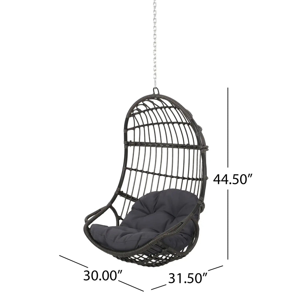 Rustic Hanging Basket Chair with Cushioned Comfort - Dark Gray