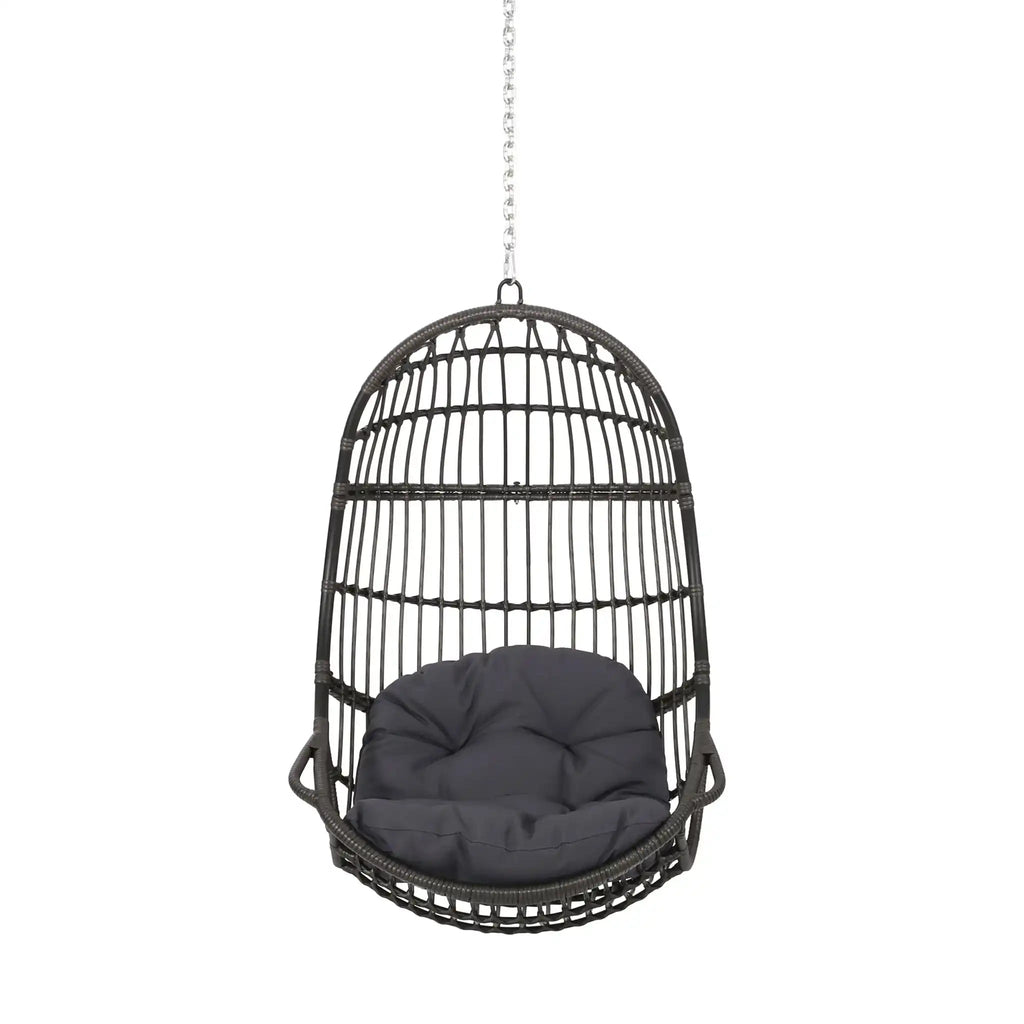 Rustic Hanging Basket Chair with Cushioned Comfort - Dark Gray