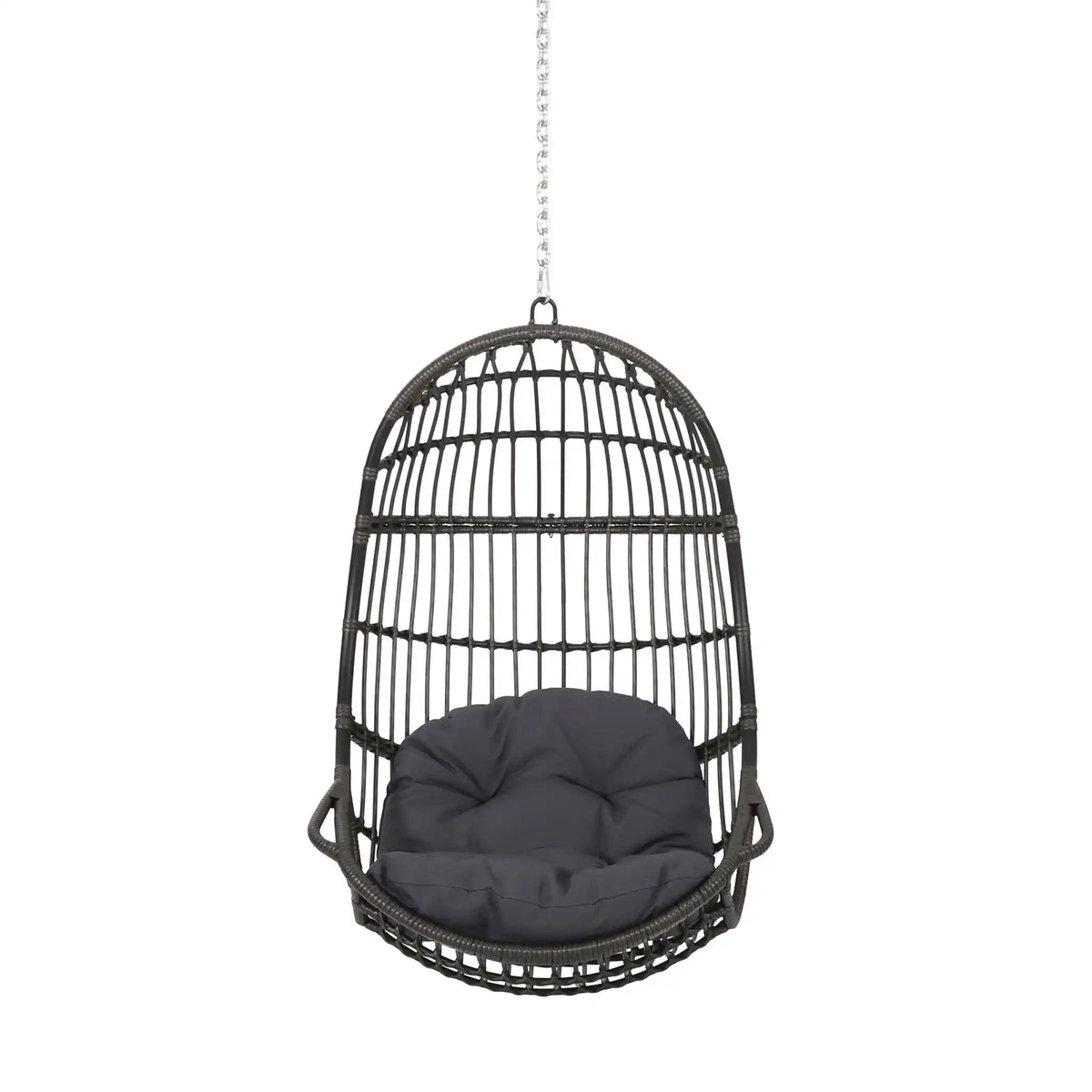 Rustic Hanging Basket Chair with Cushioned Comfort - Dark Gray