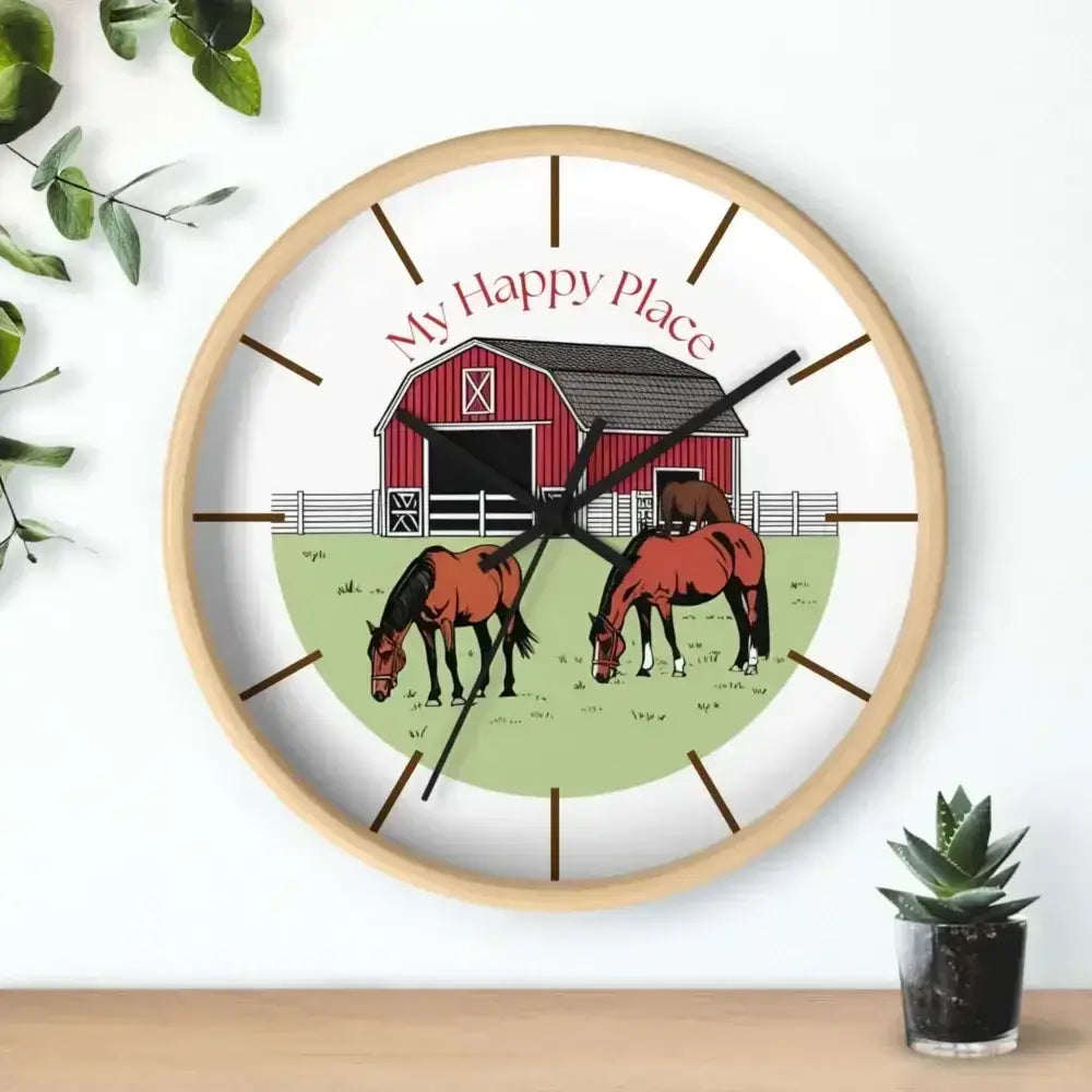 My Happy Place Rustic Wall Clock for Horse Lovers, Western Wall Decor