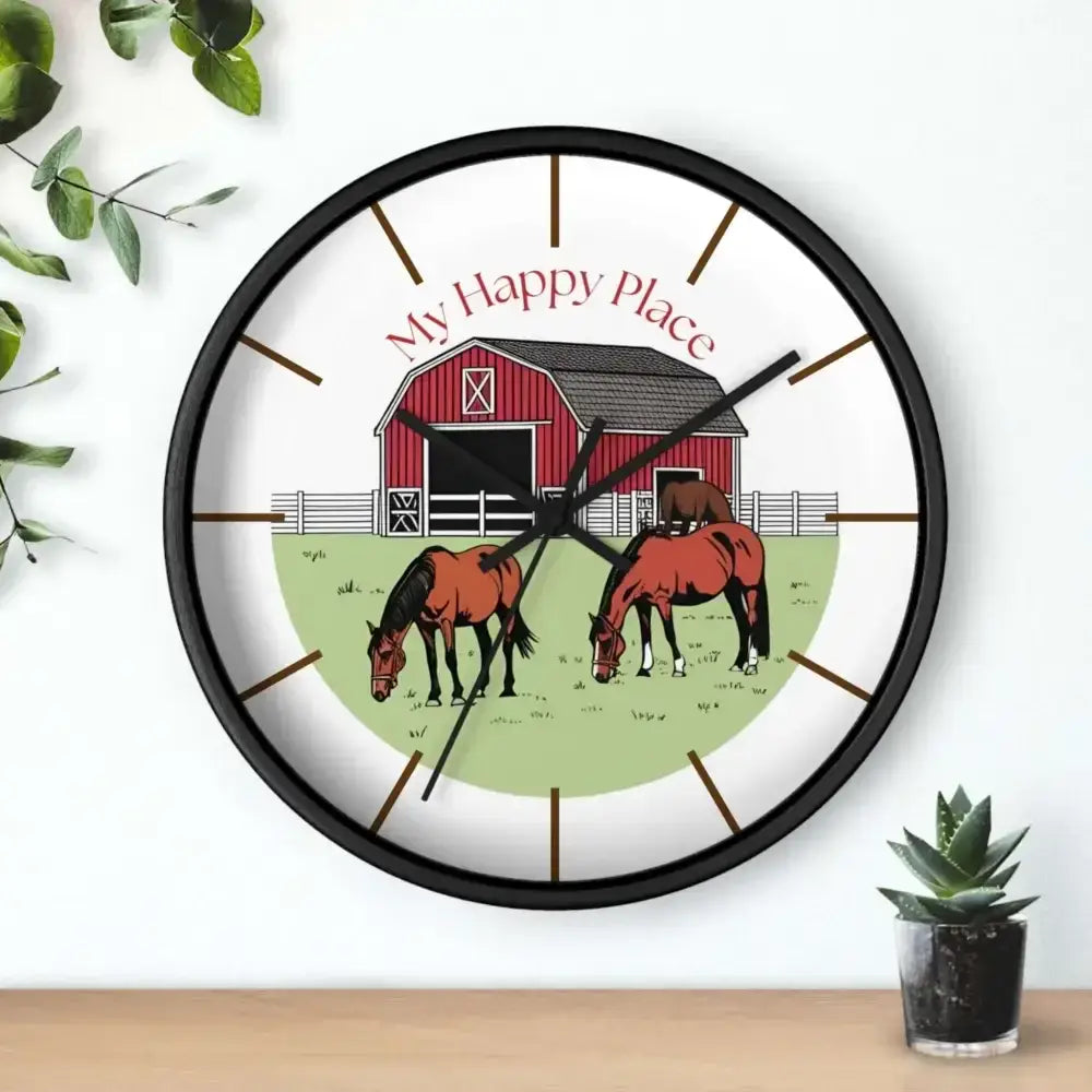 My Happy Place Rustic Wall Clock for Horse Lovers, Western Wall Decor — product image