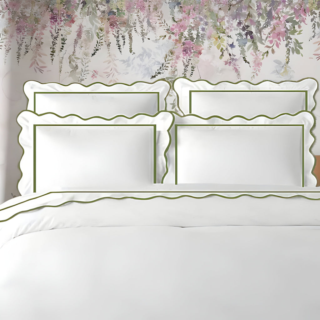 400TC Cotton Scallop Embroidery & Border Sateen Solid Duvet Cover Set
