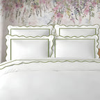 400TC Cotton Scallop Embroidery & Border Sateen Solid Duvet Cover Set