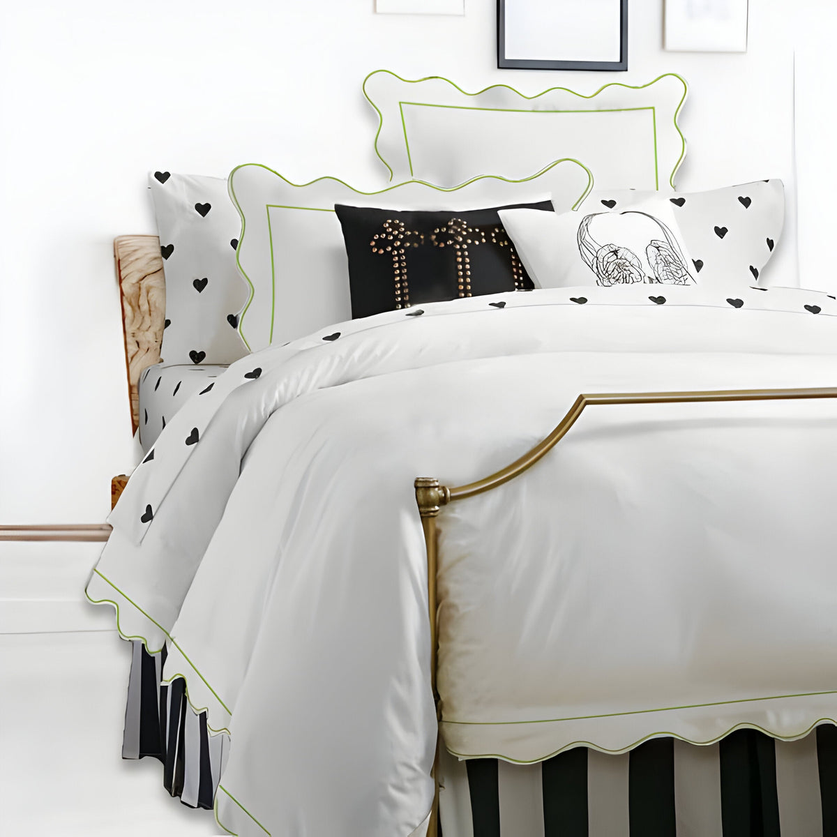 400TC Cotton Scallop Embroidery & Border Sateen Solid Duvet Cover Set