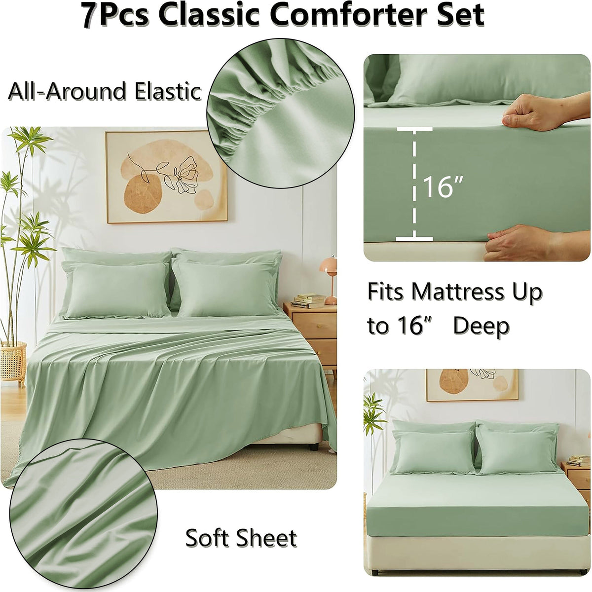 Sleepdown Bed in a Bag 7 Pcs Microfiber Comforter Set with Soft & Cozy Feel