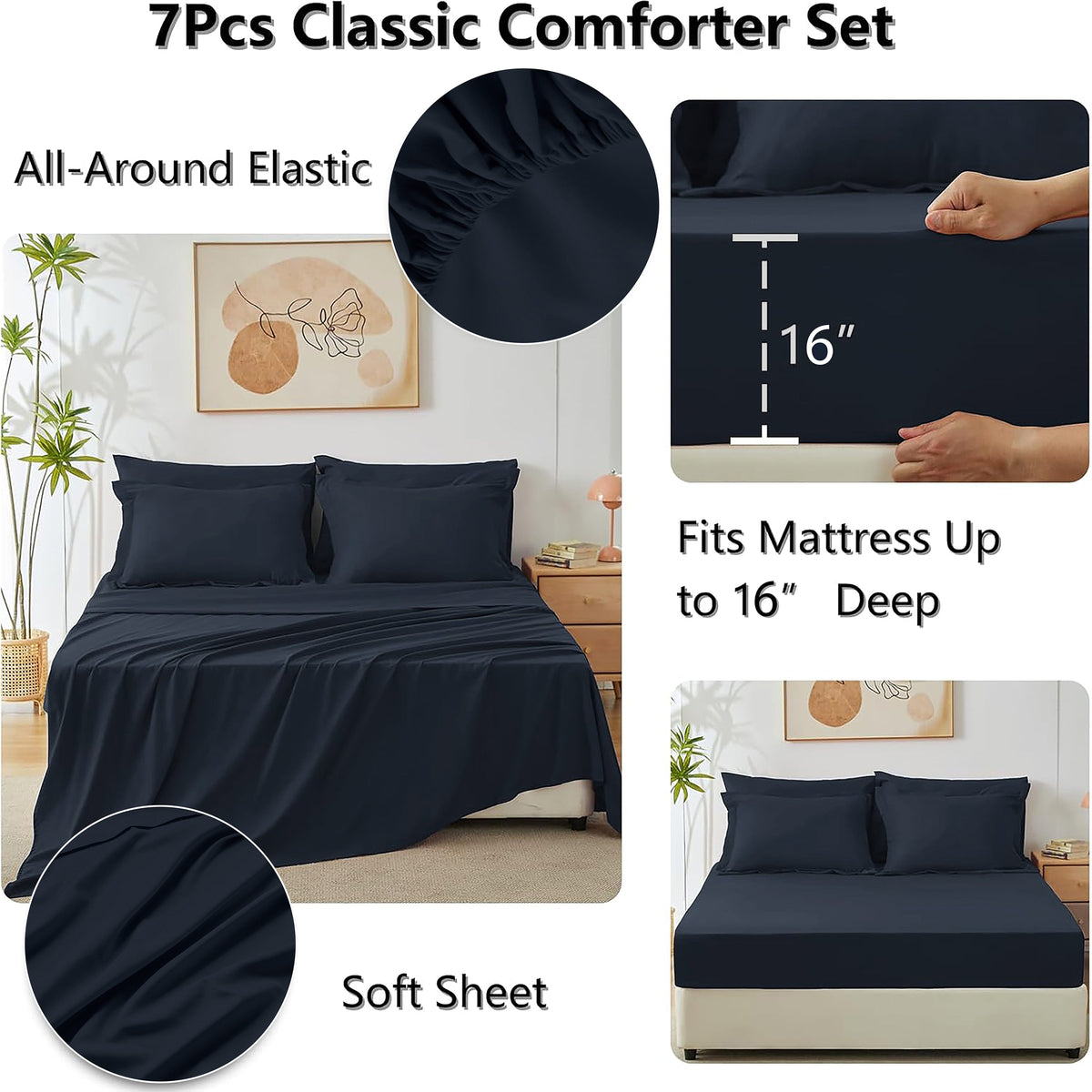 Sleepdown Bed in a Bag 7 Pcs Microfiber Comforter Set with Soft & Cozy Feel