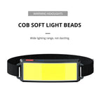 Soft Light Headlamp Flashlight LED Headlamp Adjustable Strap With COB Wick  Headlight Beads Wide Range of Lighting   Perfect Head Light For Camping Hiking Running Built-in Rechargeable Lithium Battery