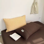 Yellow & Brown Striped Cotton Bedding Set