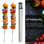 Stainless Steel Barbeque Skewer Storage Tube Reusable Grill Sticks Flat BBQ Fork BBQ Utensil Kitchen Outdoor Camping Accessories Kebab Skewers with Portable Metal Storage Tube Reusable for Grilling Barbecue Kitchen Party and Outdoor Cooking