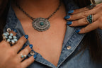 Sterling Silver Concho & Kingman Turquoise Western Statement Necklace — 18" — product image