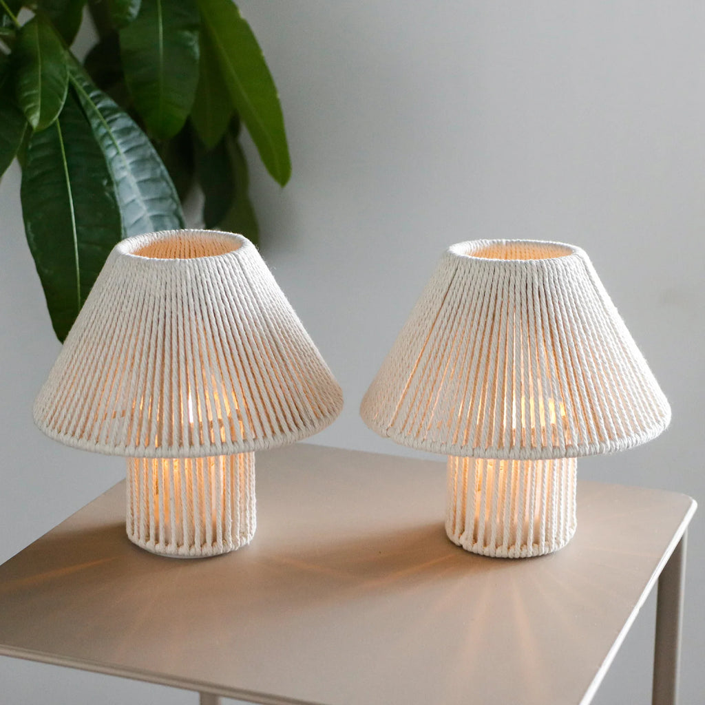 Set of 2 Woven Cotton Rope LED Cordless Table Lamp — product image
