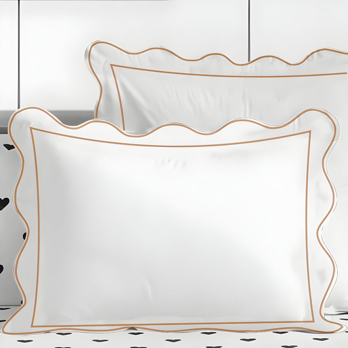 400TC Cotton Scallop Embroidery & Border Sateen Solid Duvet Cover Set