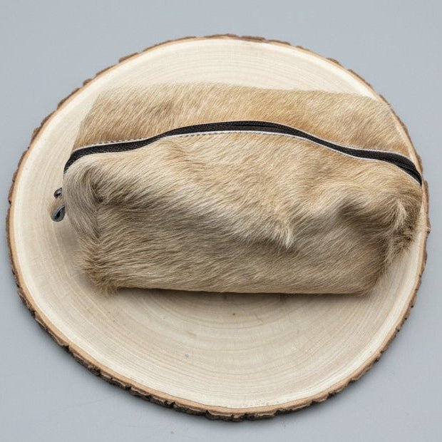 Western Toiletry Bag — Beige Hair-on-Hide Cowhide (8" Travel-Ready) — product image
