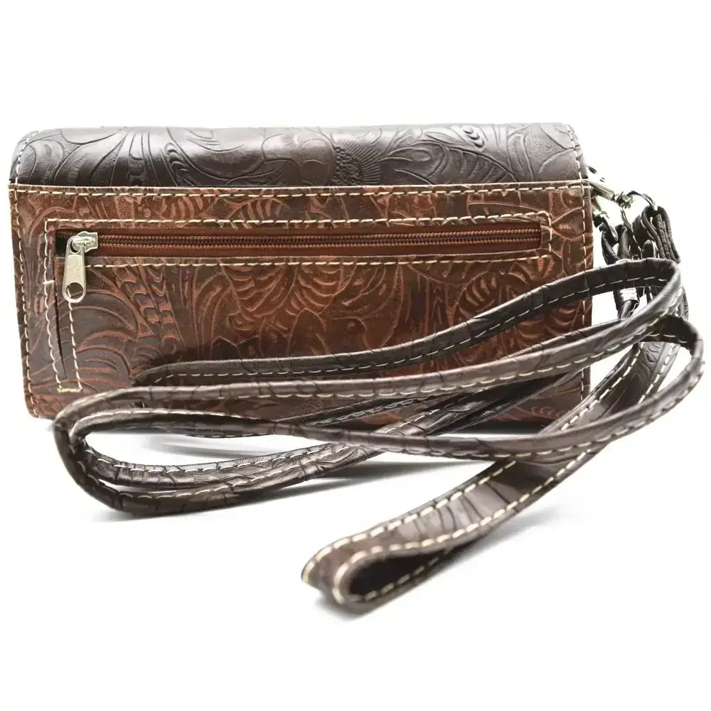 Western Handbag Wallet Set, Tooled Leather Shoulder Purse with Studs