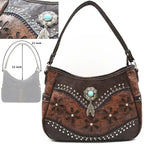 Western Handbag Wallet Set, Tooled Leather Shoulder Purse with Studs