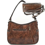 Western Handbag Wallet Set, Tooled Leather Shoulder Purse with Studs