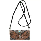 Western Handbag Wallet Set, Tooled Leather Shoulder Purse with Studs