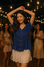Unexpectedly You Indigo Mist – Embroidered Boho Blouse