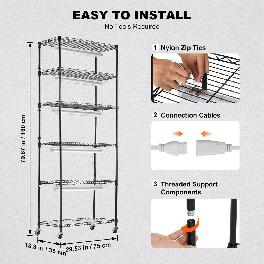 VEVOR DIY Plant Stand with Grow Lights 6 Tiers 192W 70.9" Tall Plant Grow Shelf