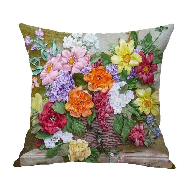 Vintage Flower Throw Pillow Covers Oil Painting Cushion Cover Decorative Cotton Linen Square Pillow Cases For Sofa Couch Oil Painting Flower Farm — product image