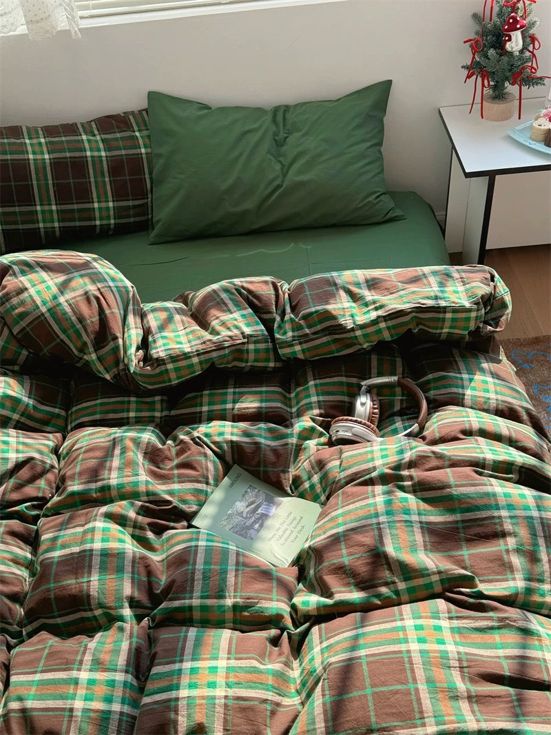 Cottagecore Aesthetic Brown Plaid Bedding Set