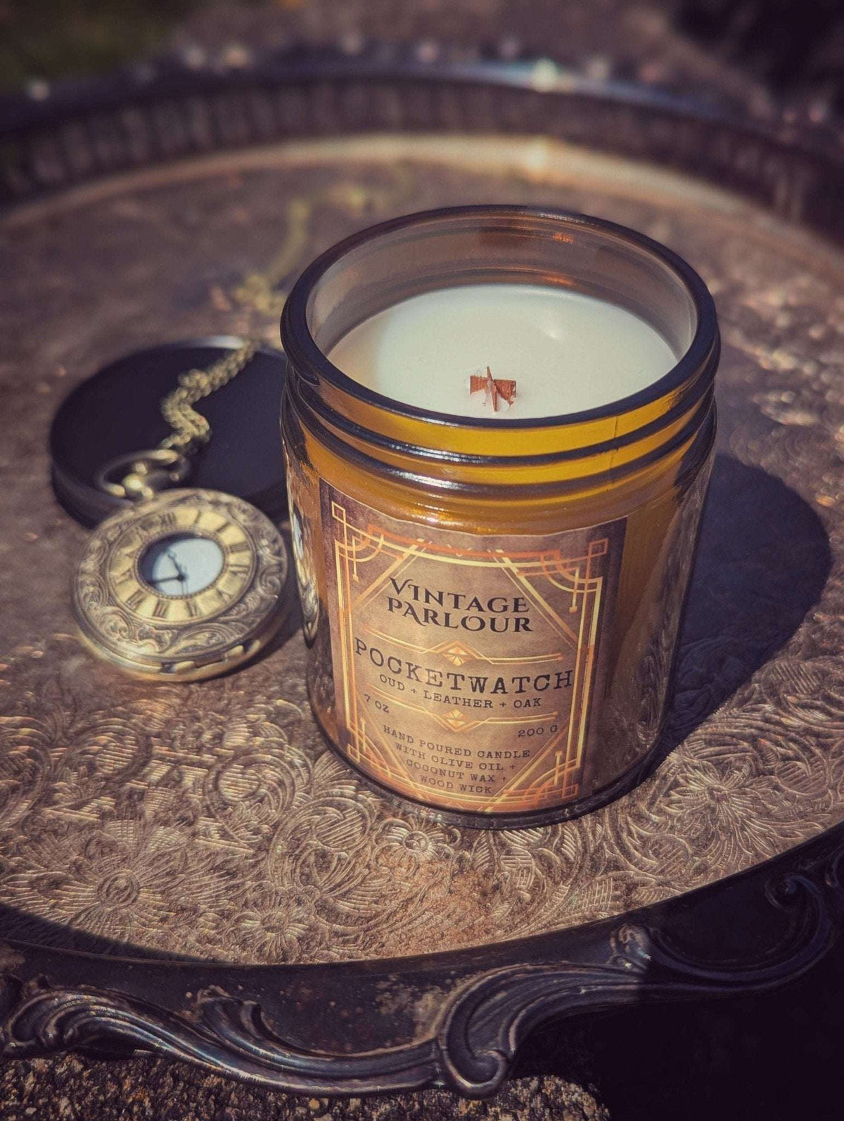 Vintage Wooden Wick Candle – Art Deco 1920s Inspired Scented Candle Gift — product photo 2