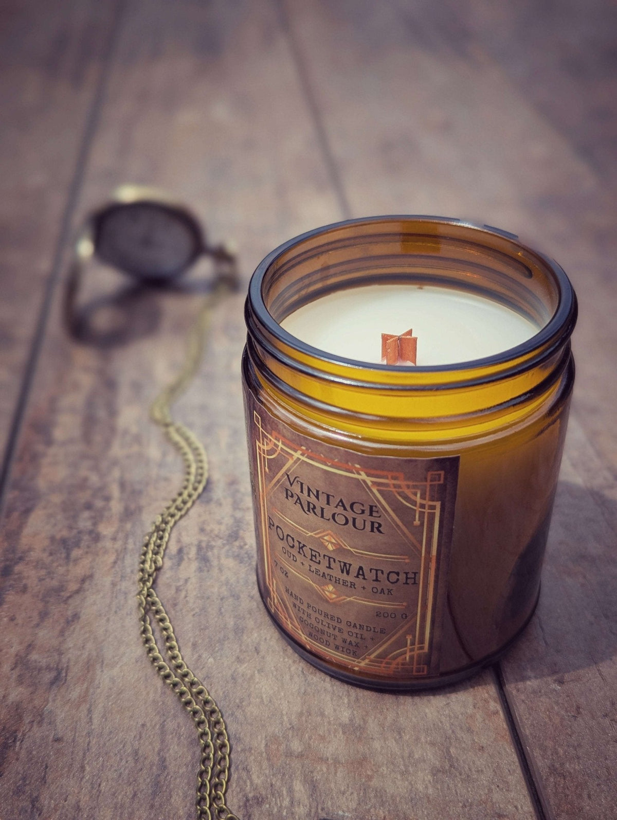Vintage Wooden Wick Candle – Art Deco 1920s Inspired Scented Candle Gift — product photo 12